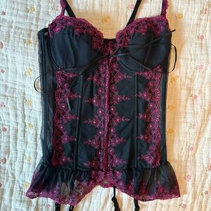 Black Lace Corset Babydoll Lingerie Top with Bow🖤